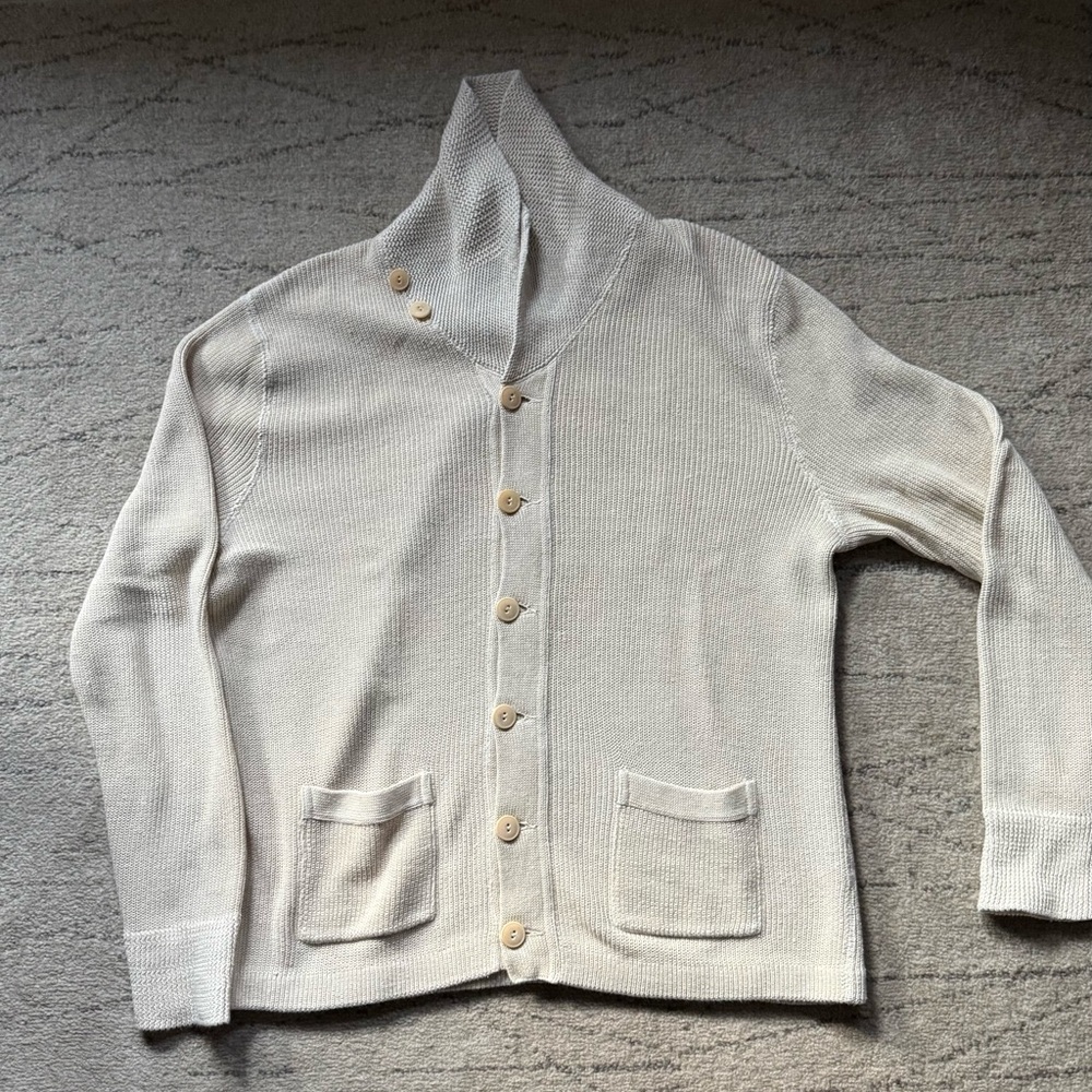 RRL Ralph Lauren Double RL Beige Men's shawl collar Linen Cardigan size -L - Picture 7 of 7